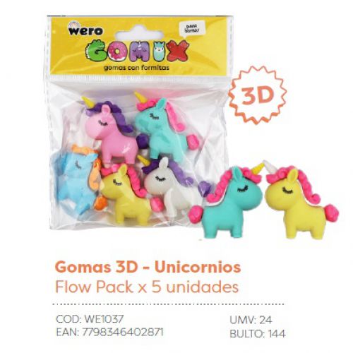 GOMA BORRAR WERO FORMAS 3D X5 DINO / FUTBOL - 3126 / 3127 (x U.)