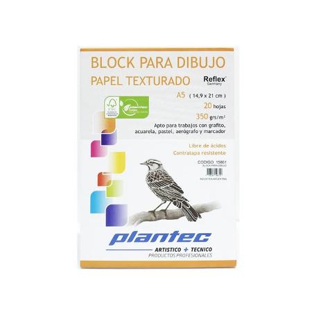 BLOCK DIBUJO PLANTEC ENCOLADO A5 20H 350GR TEXTURADO (x U.)