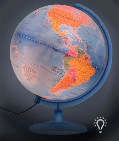 GLOBO TERRAQUEO BASE PLASTICA 30CM C/ LUZ (x U.)