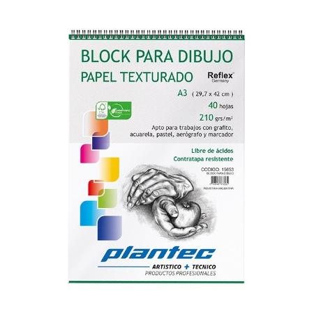 BLOCK DIBUJO PLANTEC ESPIRAL A3 40H 210GR TEXTURADO (x U.)