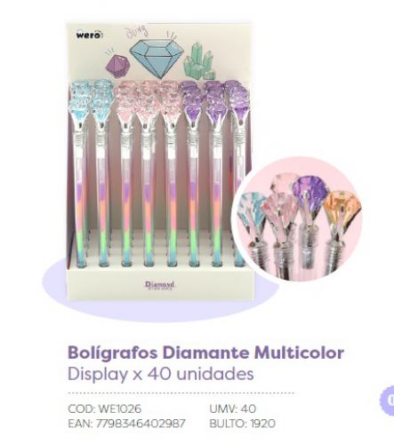 BOLIGRAFO WERO DIAMANTE MULTICOLOR - 1026/ 2014 (x U.)