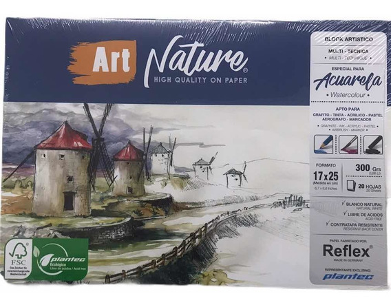 BLOCK ACUARELA ART NATURE 240GR 17X25 20H - 20% ALGODON (x U.)