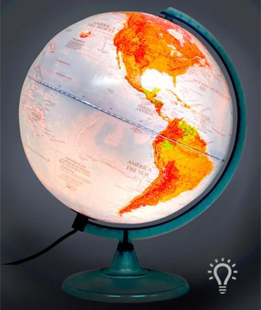 GLOBO TERRAQUEO BASE PLASTICA 30CM FISICO POLITICO C/ LUZ (x U.)