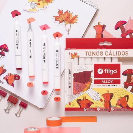 MARCADOR FILGO ARTISTICO DOBLE PUNTA X12 CALIDOS (x U.)