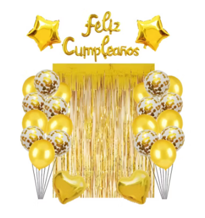 SET GLOBOS FELIZ CUMPLEAOS + CORTINA - 29PZ (x U.)