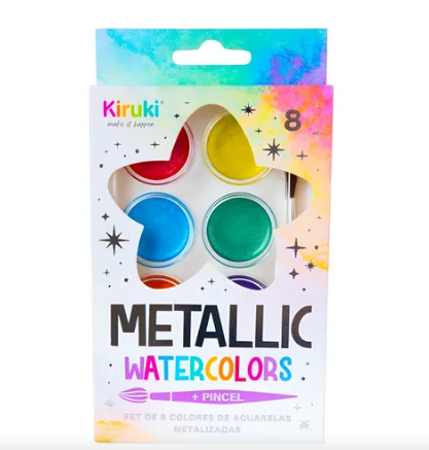 ACUARELA KIRUKI METALIZADO +PINCEL X8  - 900004 (x U.)