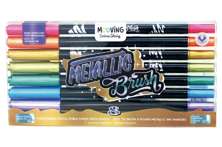 FIBRA MOOVING LONG DOBLE PUNTA PINCEL METALIZADOS X8 OFI20 (x U.)