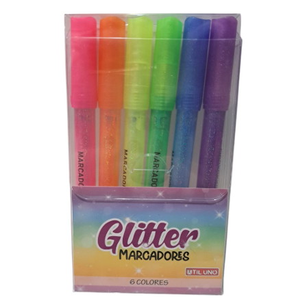 MARCADOR UTILUNO GLITTER  X6 OFI20 (x U.)
