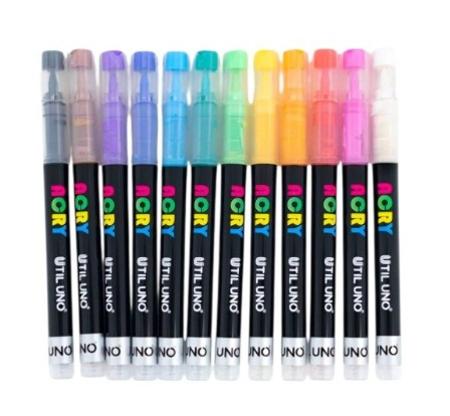 MARCADOR ACRILICO UTILUNO PUNTA PINCEL X12 OFI25 (x U.)