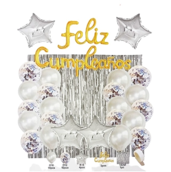 SET GLOBOS FELIZ CUMPLEAOS + CORTINA - 29PZ (x U.)