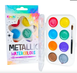 ACUARELA KIRUKI METALIZADO +PINCEL X8  - 900004 (x U.)
