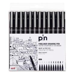 MICROFIBRA UNI PIN FINELINER X12 - BLACK (x U.)